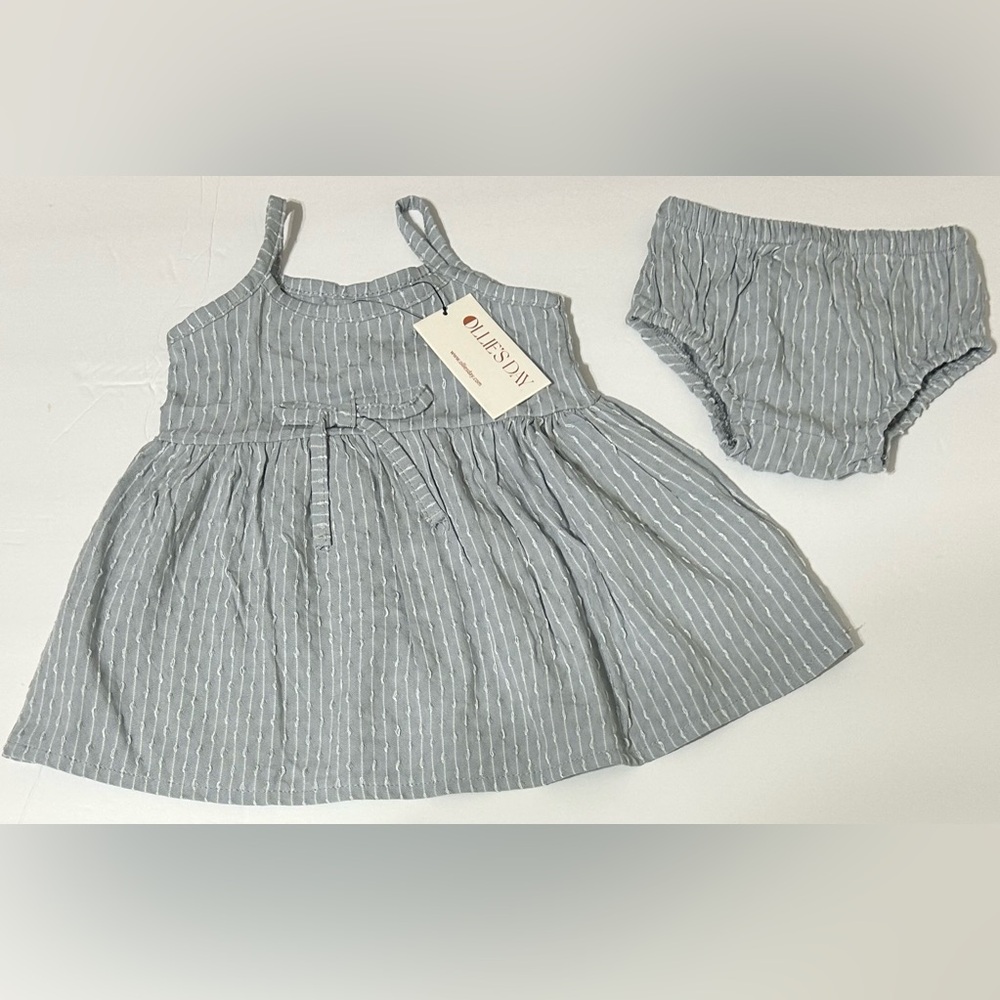Ollie’s Day Baby Girl Blue Chambray Sundress With Bloomers NWT Size 3-6 Months